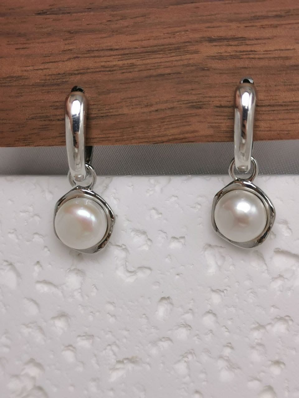 Silver Shelled Pearl Huggies
