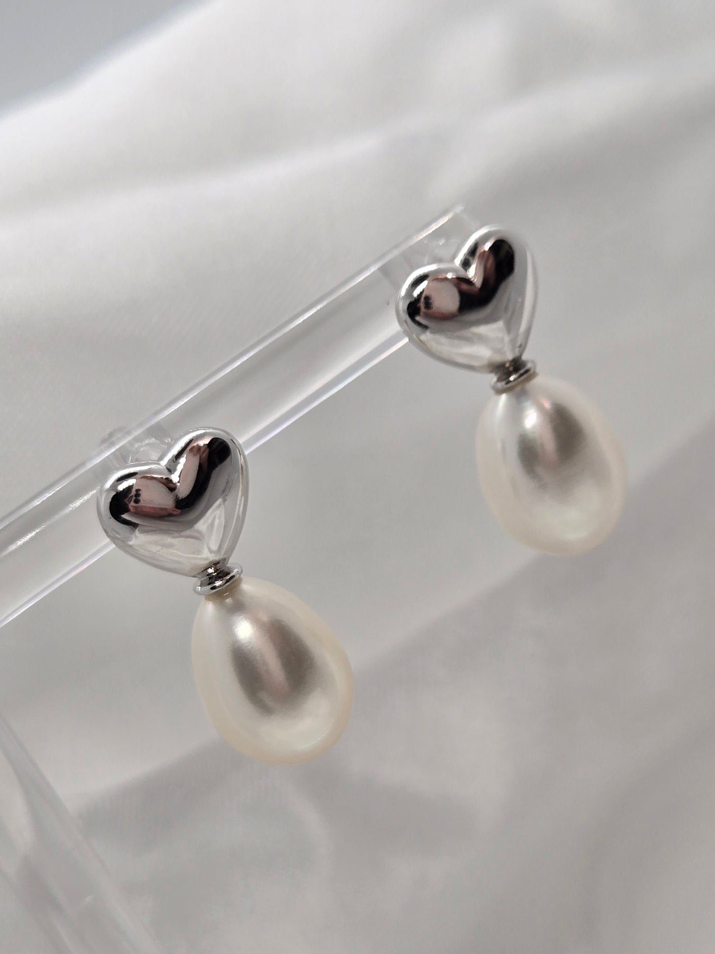 Heart Pearl Drop Studs