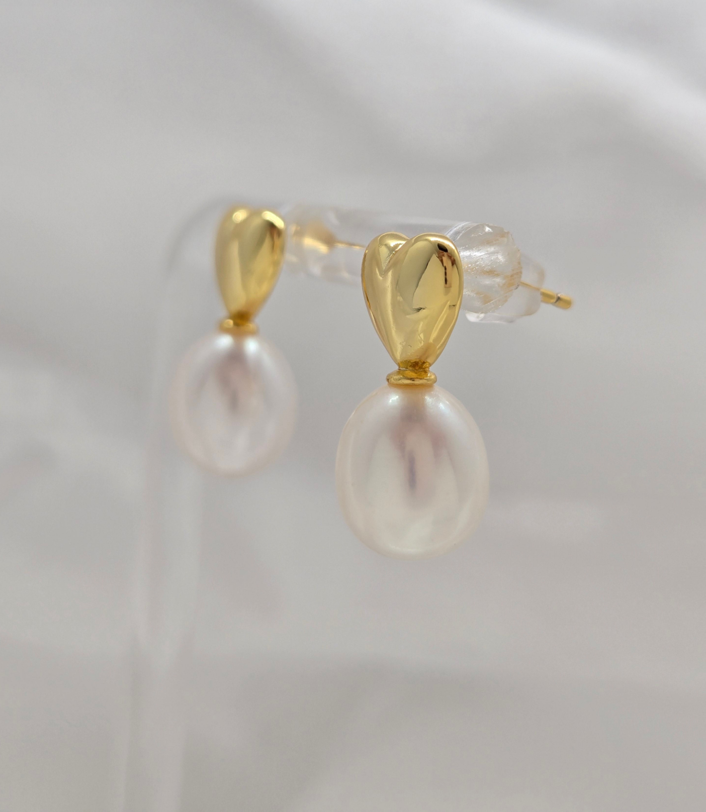 Heart Pearl Drop Studs