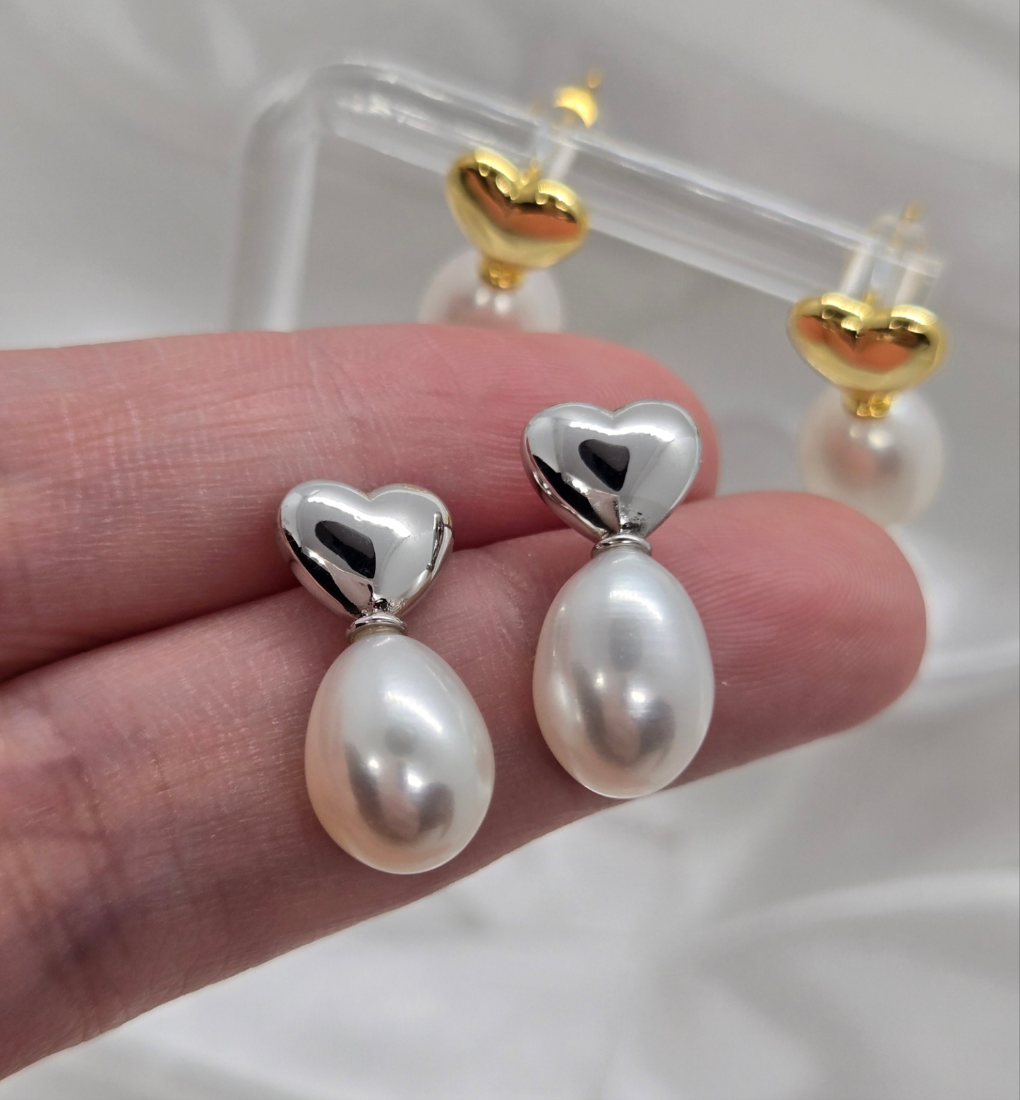Heart Pearl Drop Studs