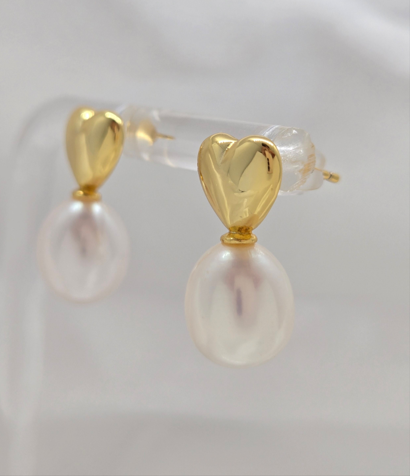 Heart Pearl Drop Studs