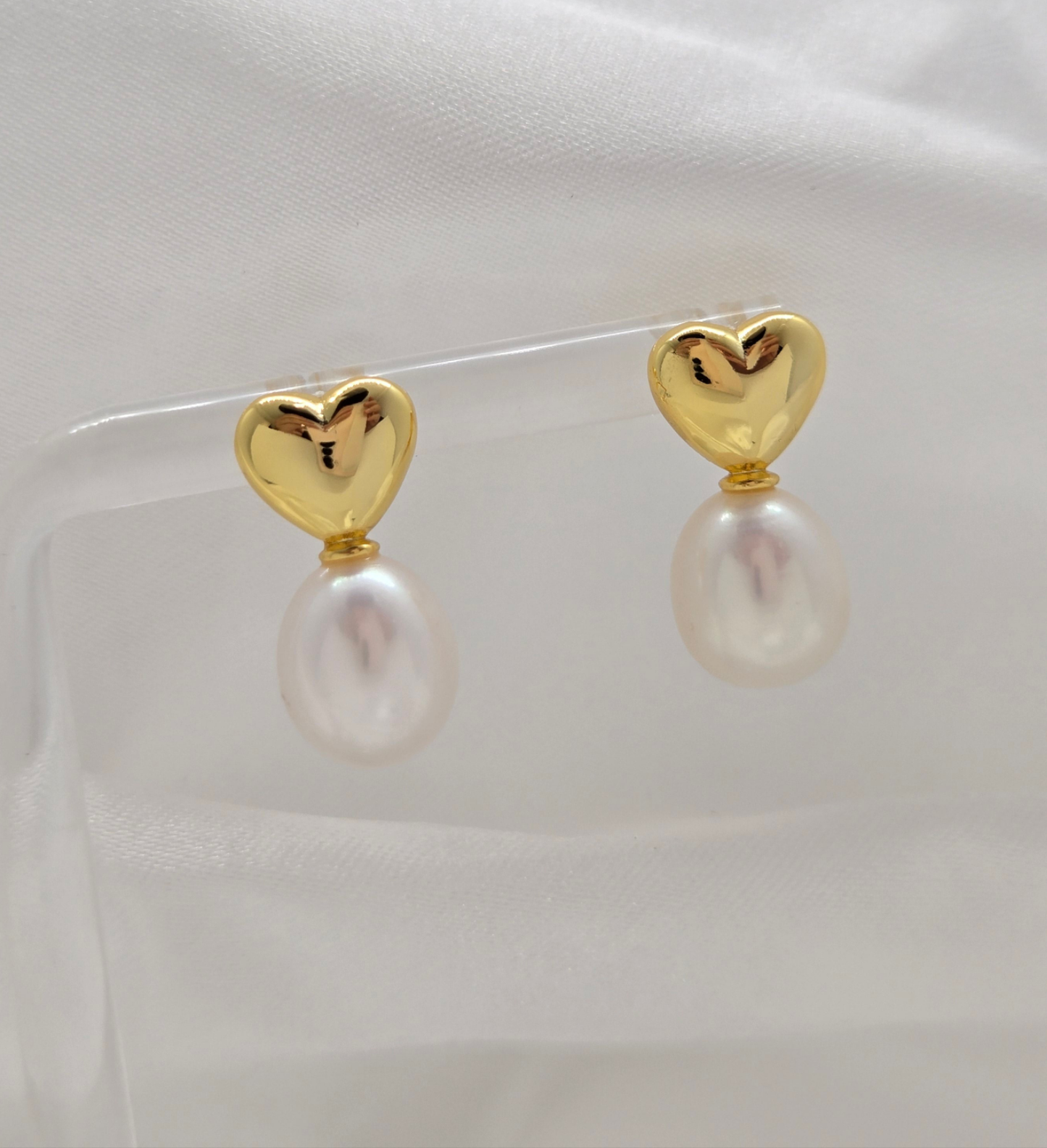 Heart Pearl Drop Studs
