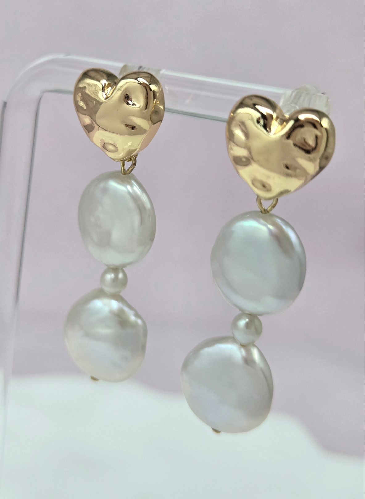 Lunar Heart Pearl Earrings
