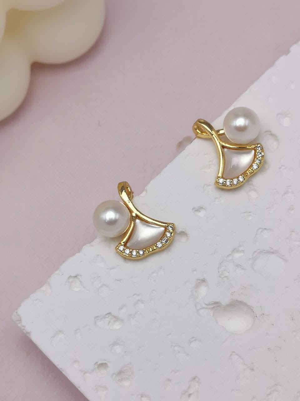 Golden Hope Ginkgo Leaf Pearl Studs