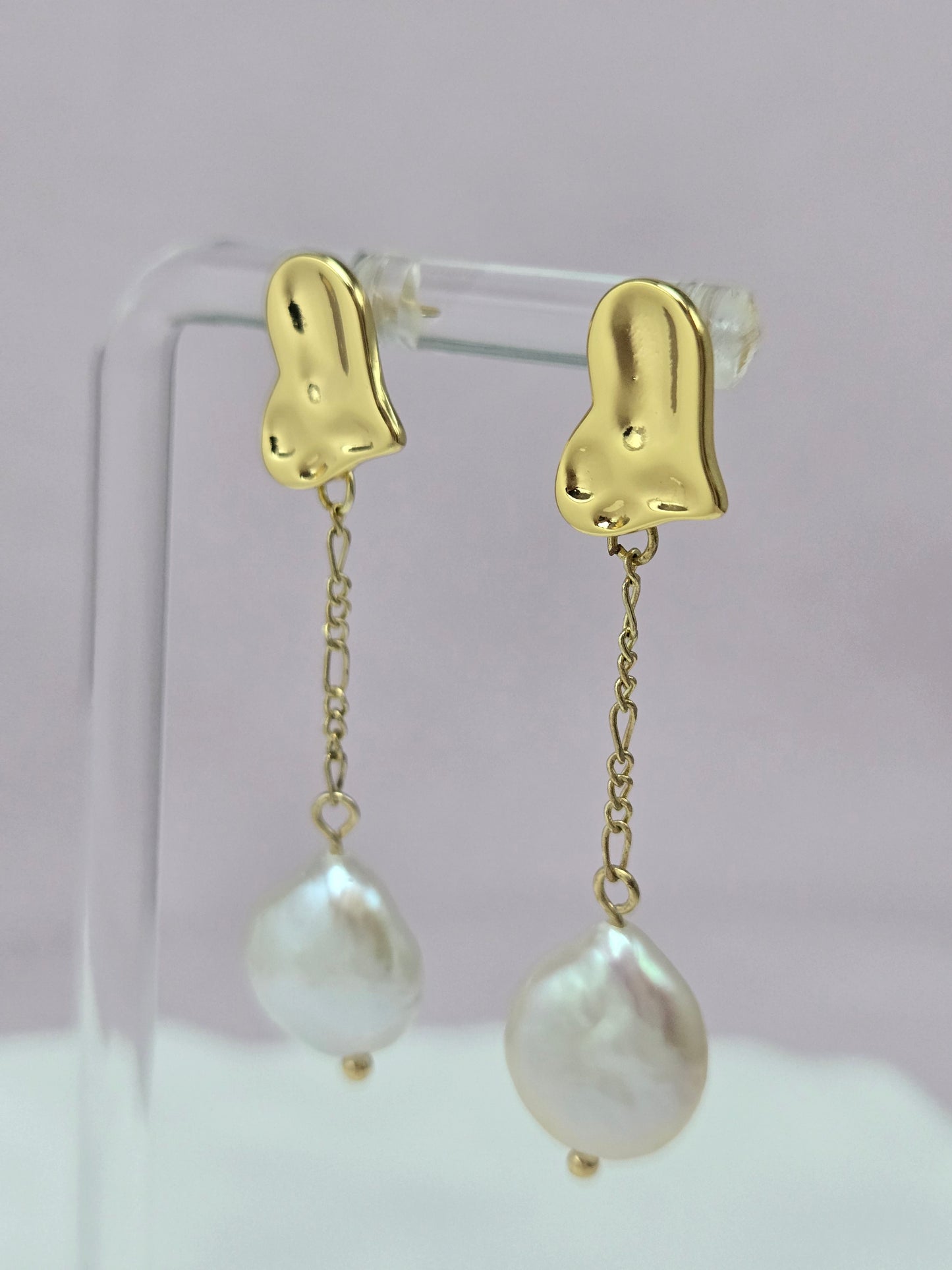 Golden Heart Drop Pearl Earrings