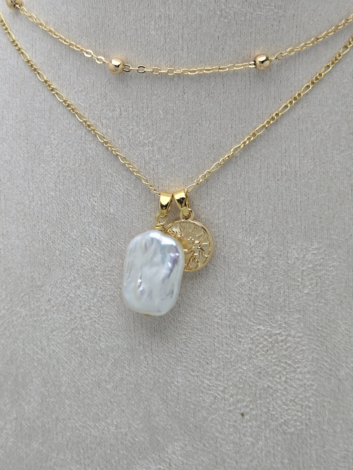Horoscope Charm Necklace with Radiant Rectangle Pearl