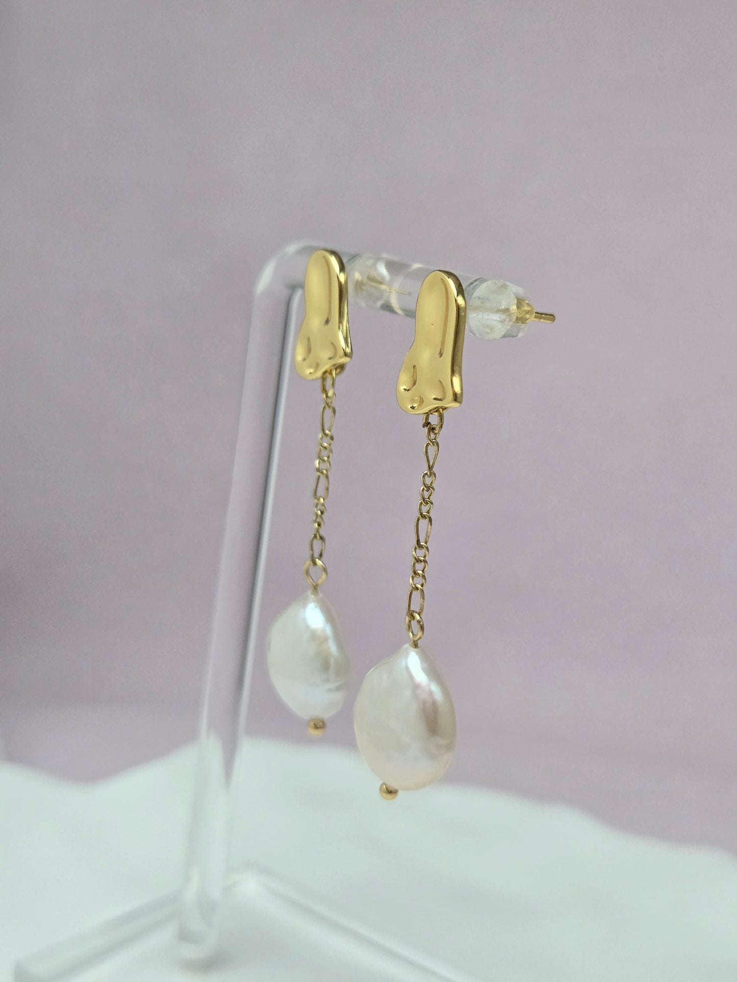 Golden Heart Drop Pearl Earrings