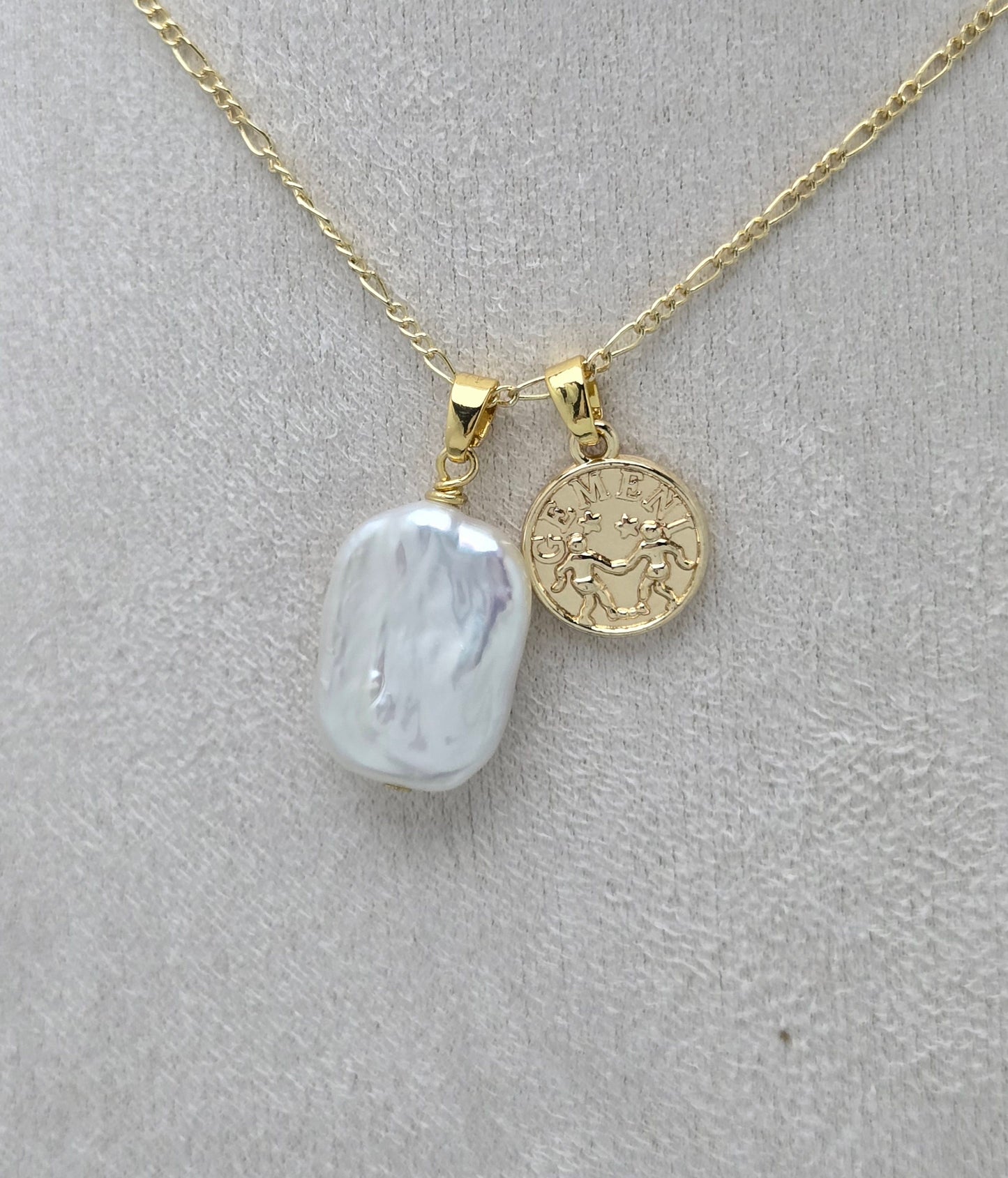 Horoscope Charm Necklace with Radiant Rectangle Pearl