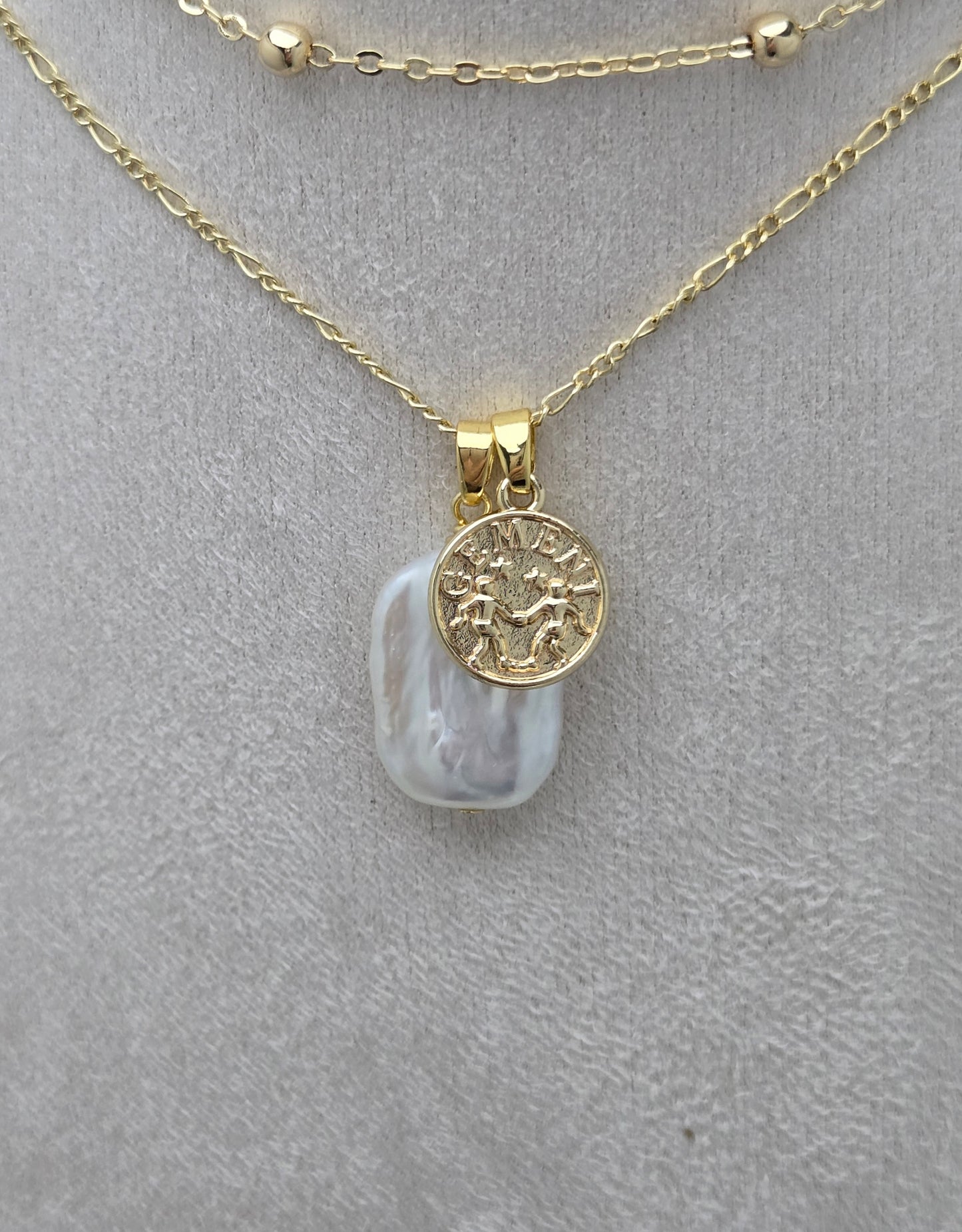 Horoscope Charm Necklace with Radiant Rectangle Pearl