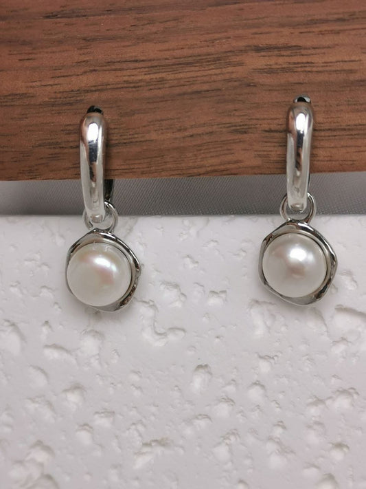 Silver Shelled Pearl Huggies