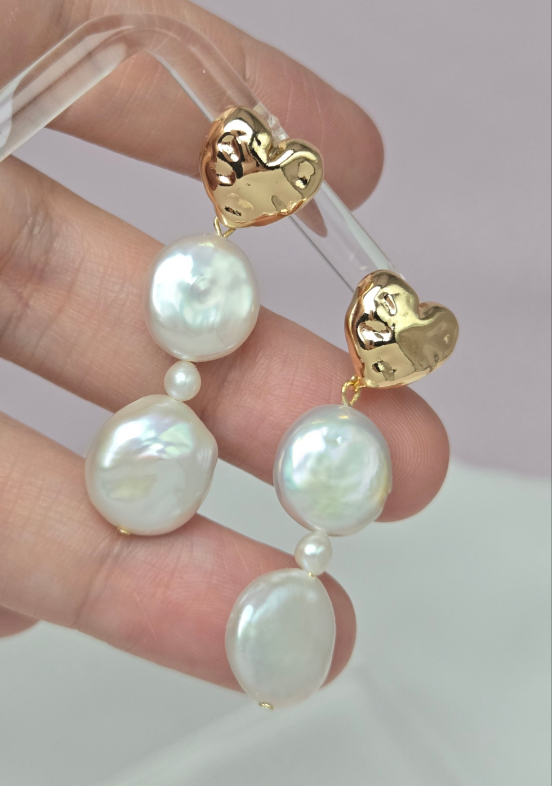 Lunar Heart Pearl Earrings